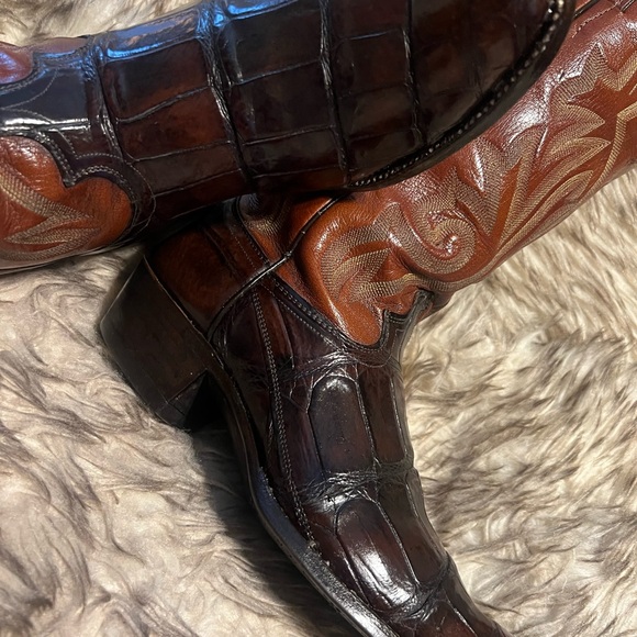 Justin Boots Chestnut brown Western GIANT GATOR & Leather western Boots-Sz 9.5 D - Picture 11 of 14